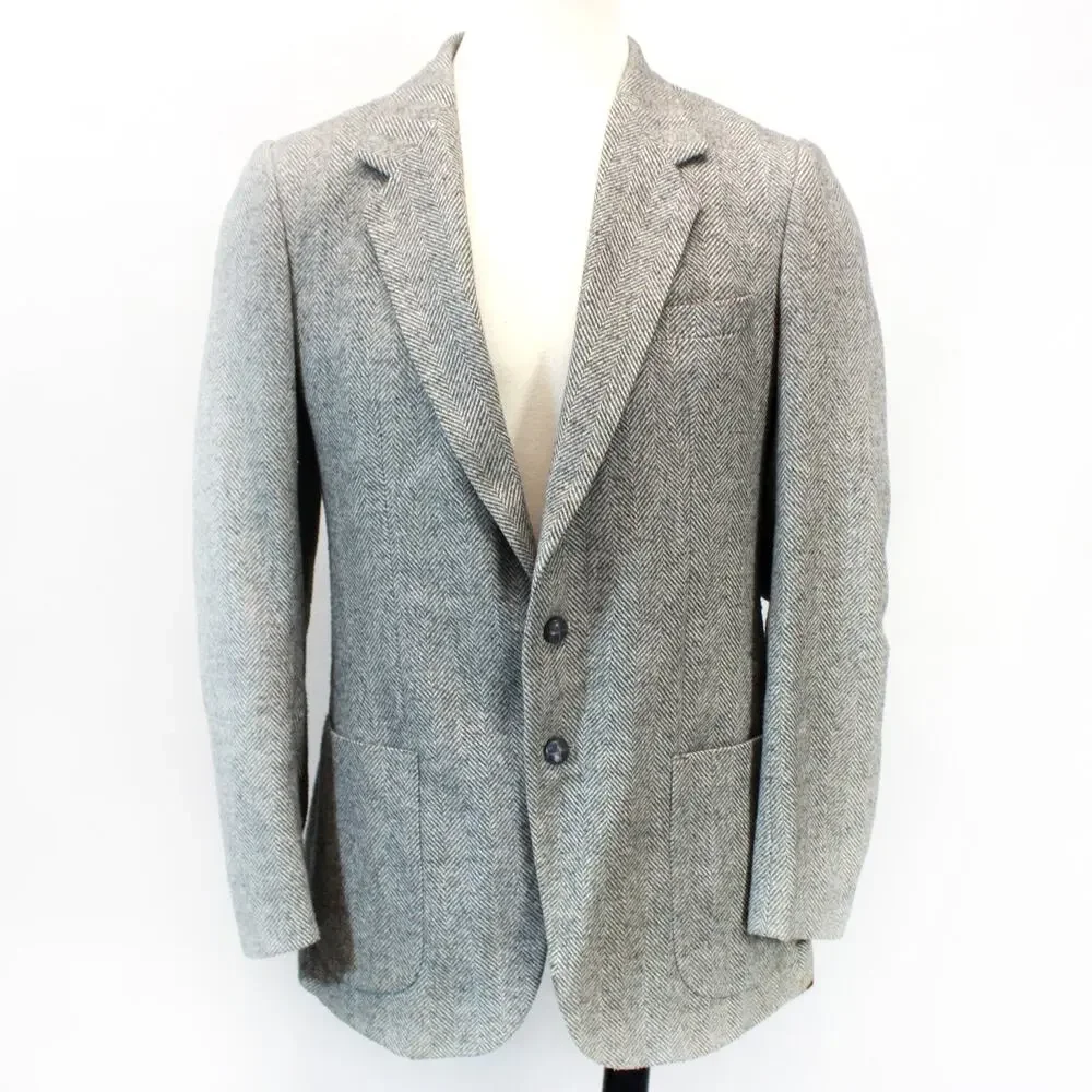 Jaguar Vintage Blazer Jacket Men's Size 40 Medium Herringbone Wool Gray